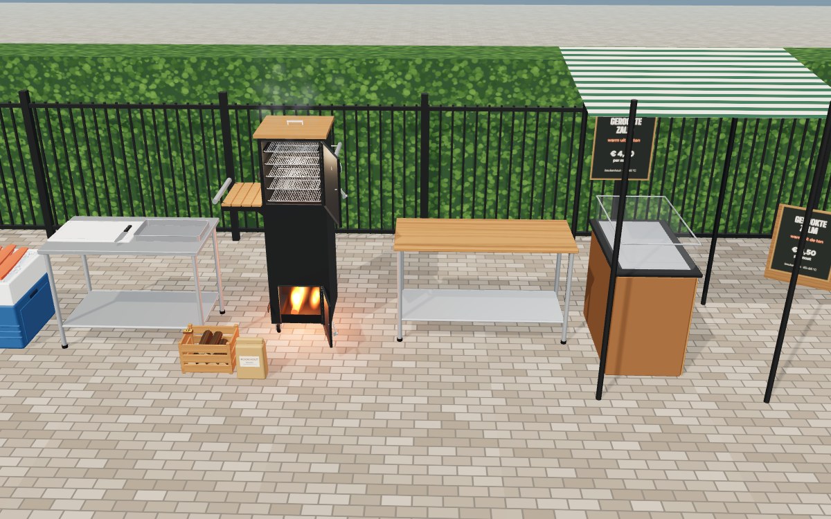 Het spel Zalm uit de Rookton: rookton, snijtafel en marktkraam